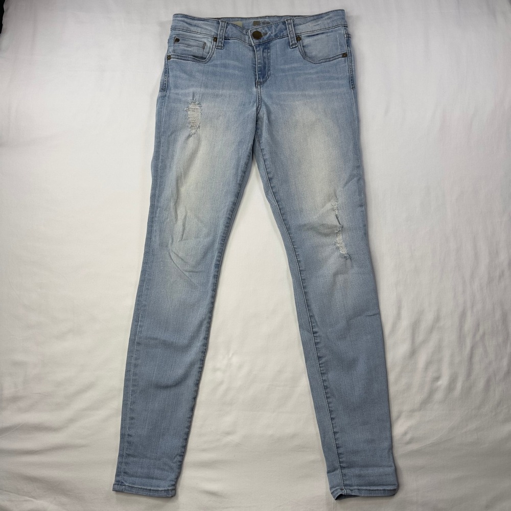 Kut From The Kloth Jeans Womens 8 Toothpick Skinny Light Blue Denim Distressed - Picture 2 of 10